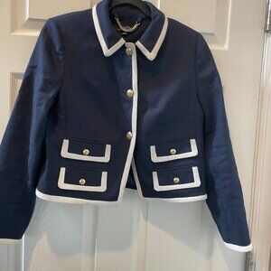 J.Crew Lucie Lady Jacket in Stretch Linen Blend Navy& White Sz 6 #656